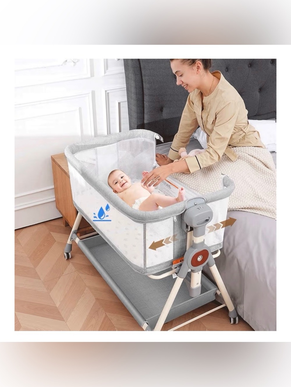 Bedside Baby Bassinet Sleeper - Adjustable Height - Rocking Function - Never Use